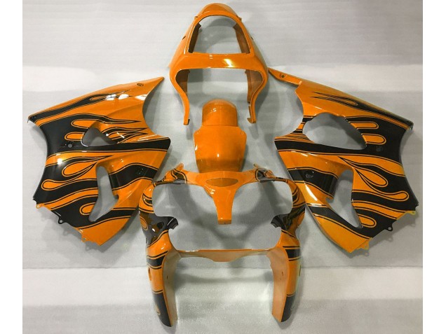00-02 Orange & Schwarz Flamme Kawasaki ZX6R Motorrad Verkleidungen 00-02 Orange & Schwarz Flamme Kawasaki ZX6R Motorrad Verkleidungen