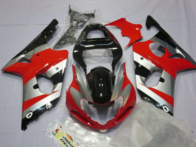 00-02 Rot-Silber & Schwarz Suzuki GSXR 1000 Motorrad Verkleidungen 00-02 Rot-Silber & Schwarz Suzuki GSXR 1000 Motorrad Verkleidungen