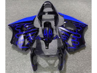 00-02 Schwarz Glänzend & Blau Flame Kawasaki ZX6R Motorrad Verkleidungen
