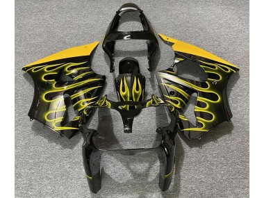 00-02 Schwarz Glänzend & Gelb Flame Kawasaki ZX6R Motorrad Verkleidungen