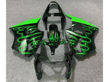 00-02 Schwarz Glänzend & Grün Flame Kawasaki ZX6R Motorrad Verkleidungen