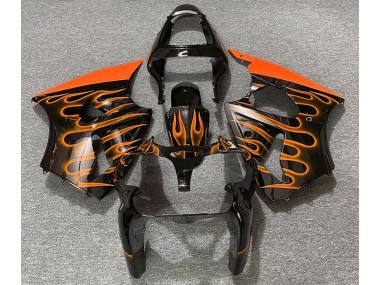 00-02 Schwarz Glänzend & Orange Flame Kawasaki ZX6R Motorrad Verkleidungen