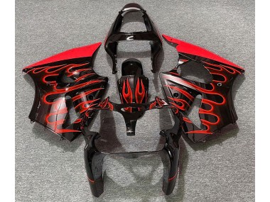 00-02 Schwarz Glänzend & Rot Flame Kawasaki ZX6R Motorrad Verkleidungen