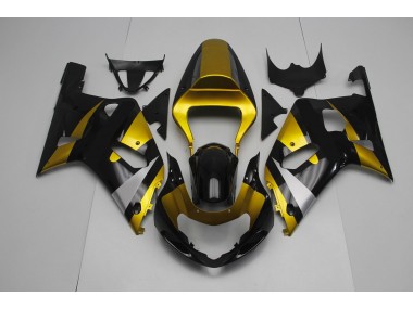 01-03 Glänzendes Schwarz & Gold Suzuki GSXR 600-750 Motorrad Verkleidungen