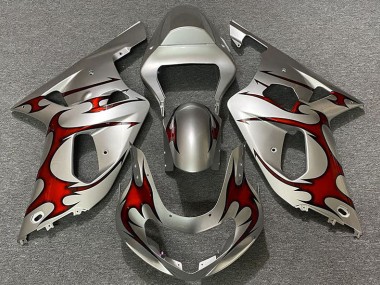 01-03 Silber Glänzend & Rot Suzuki GSXR 600-750 Motorrad Verkleidungen