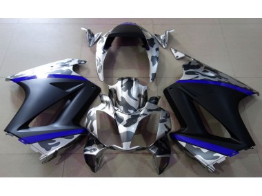 02-12 Grau Tarnung & Blau Honda VFR800 Motorrad Verkleidungen