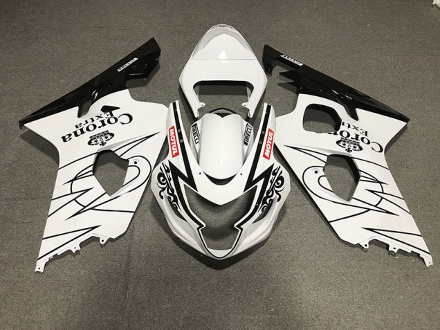 04-05 Schwarz Glänzend & Weiß Corona Stil Suzuki GSXR 600-750 Motorrad Verkleidungen 04-05 Schwarz Glänzend & Weiß Corona Stil Suzuki GSXR 600-750 Motorrad Verkleidungen