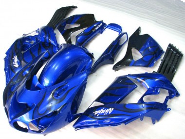 06-11 Blaue Flamme Kawasaki ZX14R Motorrad Verkleidungen