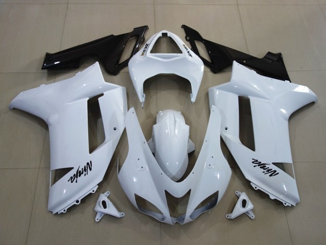 07-08 Glänzend Weiß Kawasaki ZX6R Motorrad Verkleidungen 07-08 Glänzend Weiß Kawasaki ZX6R Motorrad Verkleidungen