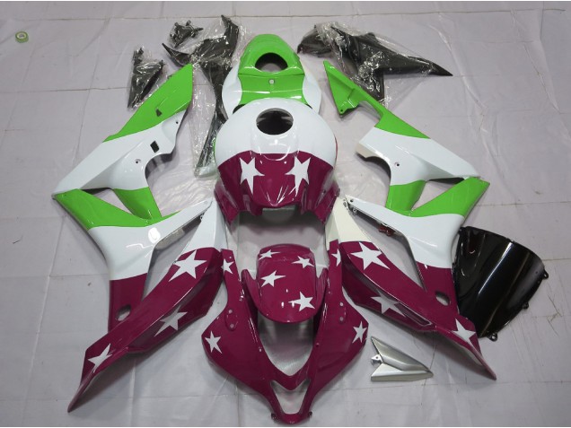07-08 Grüne & Kastanienbraune Sterne & Streifen Honda CBR600RR Motorrad Verkleidungen
