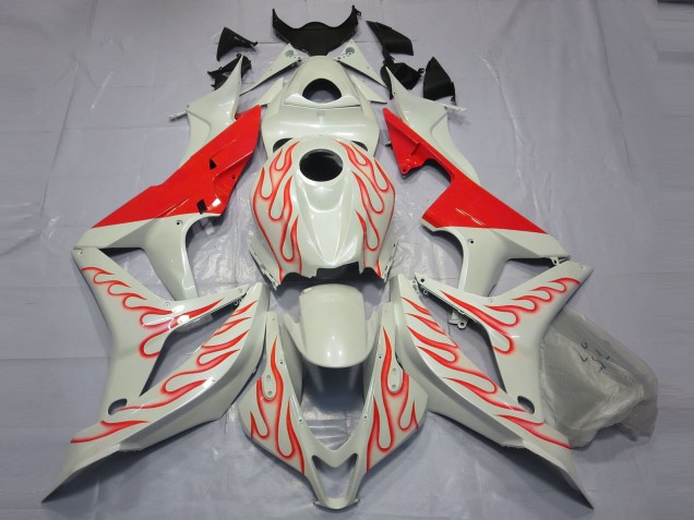 07-08 Rot Flamme Auf Weiß Honda CBR600RR Motorrad Verkleidungen 07-08 Rot Flamme Auf Weiß Honda CBR600RR Motorrad Verkleidungen