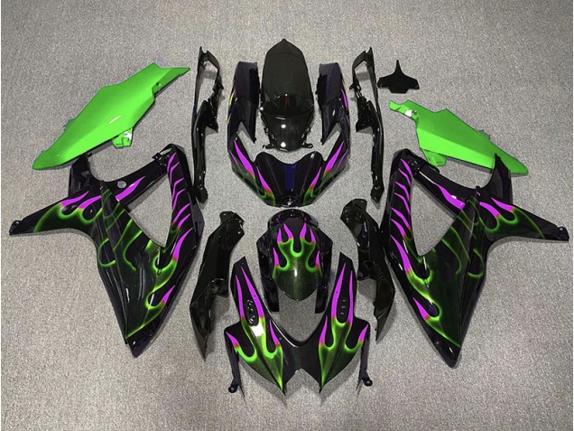 08-10 Grün & Magenta Flamme Suzuki GSXR 600-750 Motorrad Verkleidungen