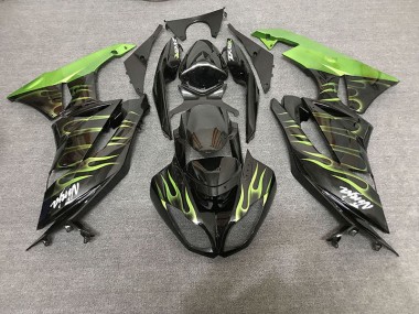 09-12 Schwarz Glänzend & Grün Flame Kawasaki ZX6R Motorrad Verkleidungen