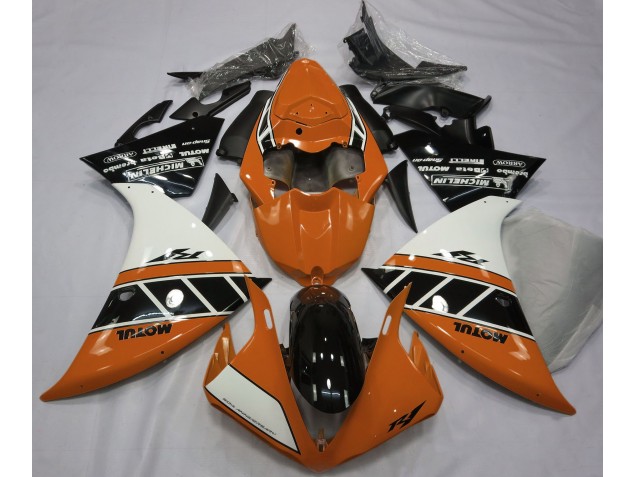 12-14 Orange Glänzend Silber & Schwarz Yamaha R1 Motorrad Verkleidungen