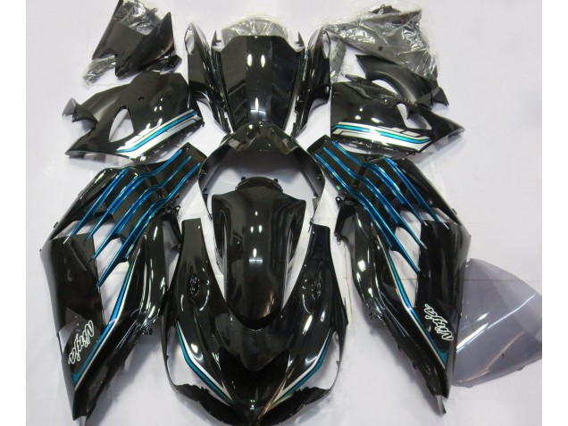 12-21 Schwarz Glänzend & Hellblau Kawasaki ZX14R Motorrad Verkleidungen 12-21 Schwarz Glänzend & Hellblau Kawasaki ZX14R Motorrad Verkleidungen