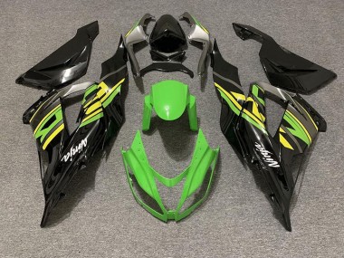 13-18 Schwarz Glänzend & Grünes Rennen Kawasaki ZX6R Motorrad Verkleidungen