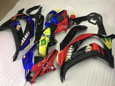 16-19 Rot & Blau-Gelber Hai Kawasaki ZX10R Motorrad Verkleidungen