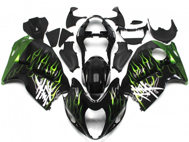 97-07 Schwarz Mit Dunkelgrün Flamme Suzuki GSXR 1300 Motorrad Verkleidungen 97-07 Schwarz Mit Dunkelgrün Flamme Suzuki GSXR 1300 Motorrad Verkleidungen